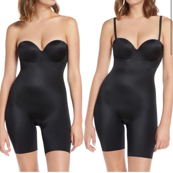 SPANX Suit Your Fancy Mid Thigh Bodysuit Black NEW Size S